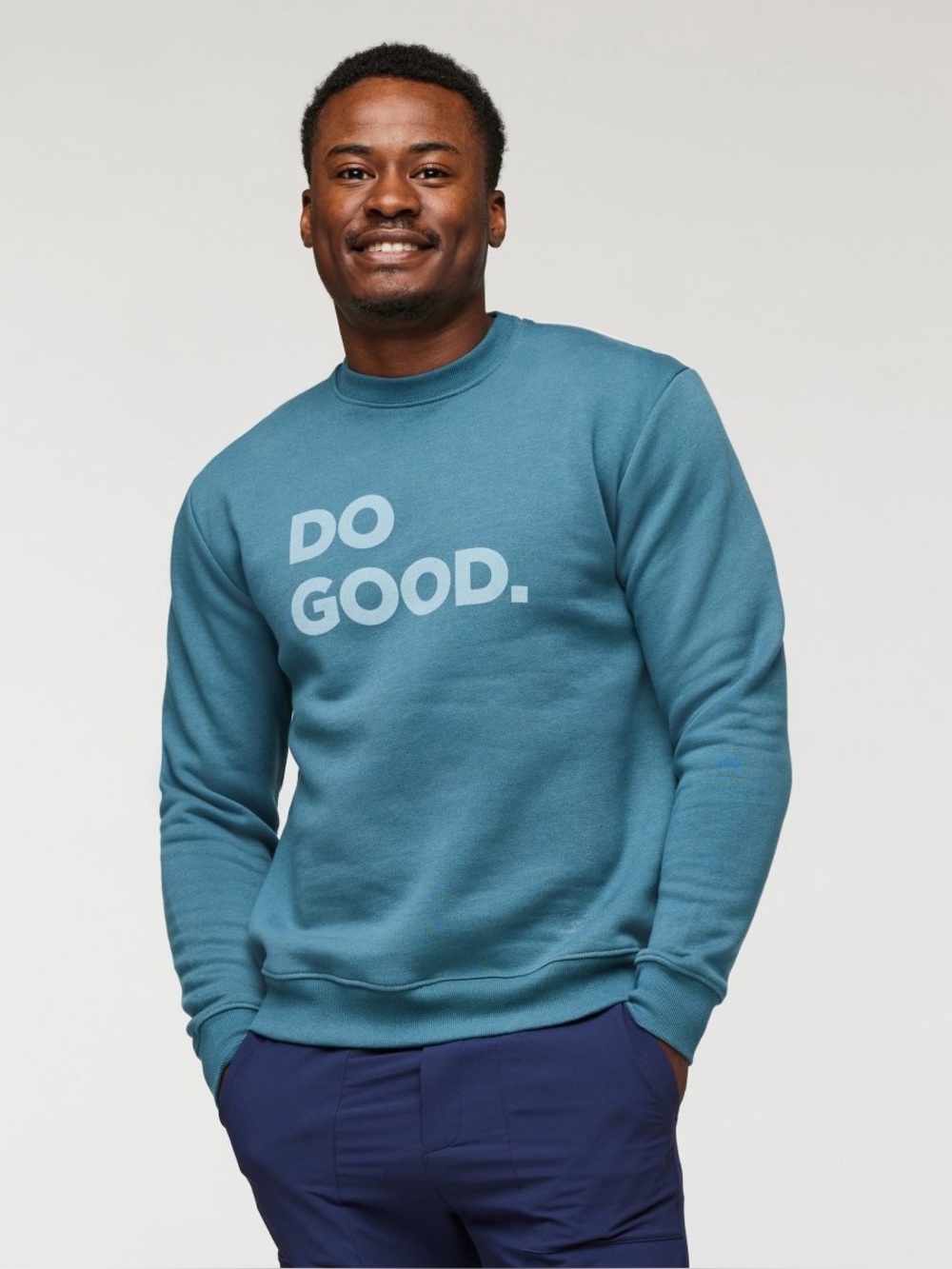 cotopaxi Teal Crewneck Sweatshirt with "DO GOOD."
